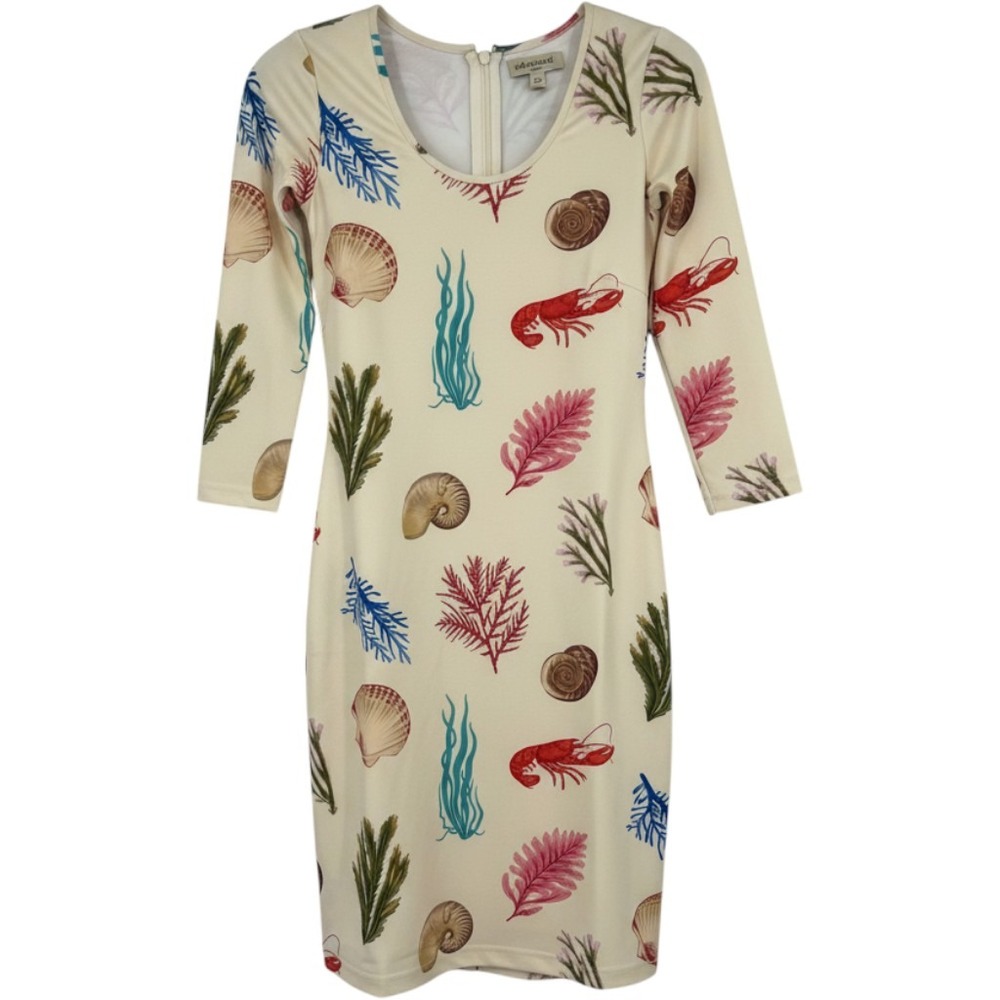 Tuckernuck Bahama Botanical Mara Dress Women XXS White Ocean Lobster Shells
